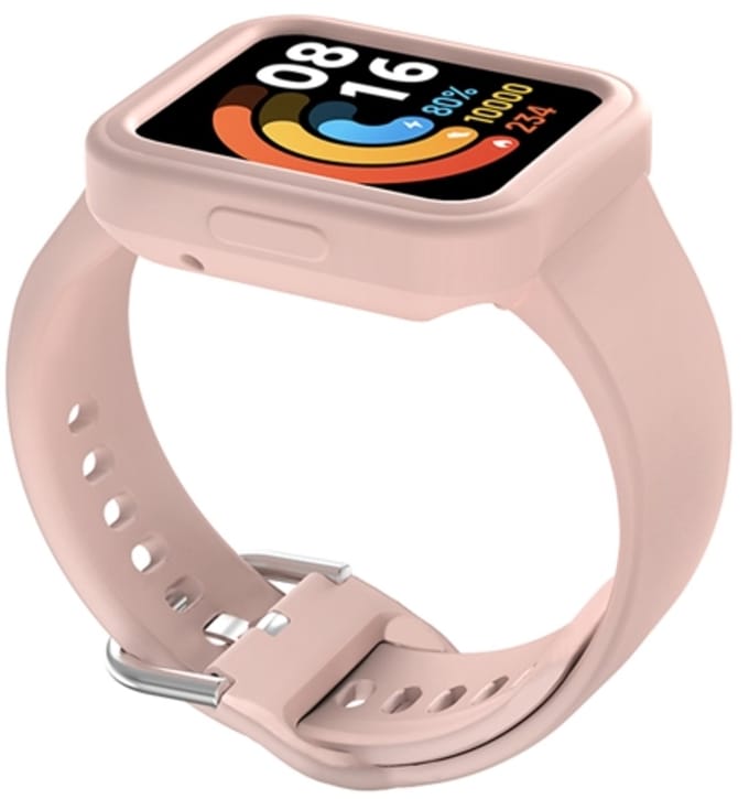 By Qubix - Siliconen band met case - Roze - Geschikt voor Xiaomi Redmi Watch 2 (Lite)