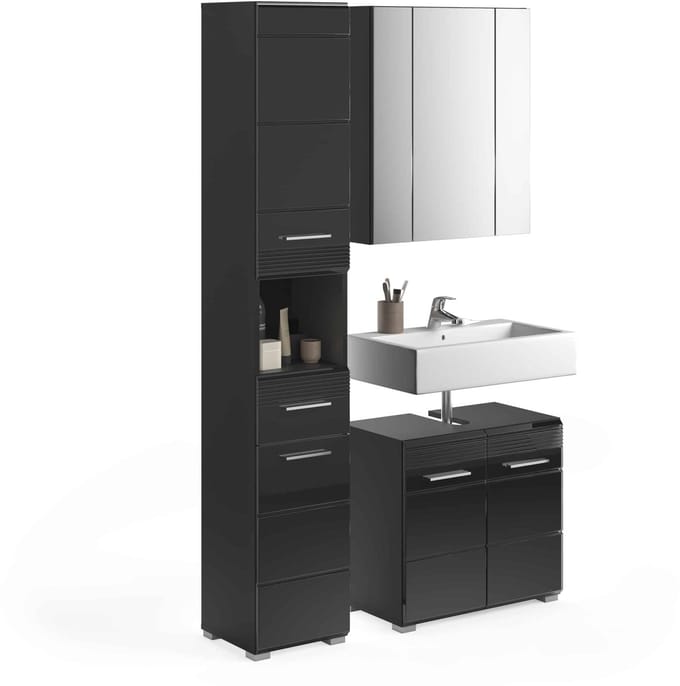 Linus badkamercombinatie zwart hoogglans MDF TZ - 34x105x182cm