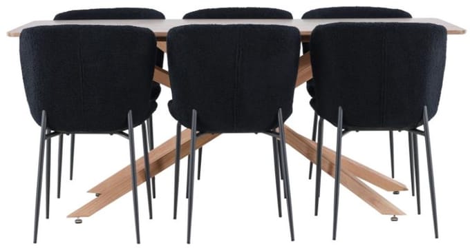 Piazza eethoek tafel 90x180cm en 6 stoelen mocca, zwart.