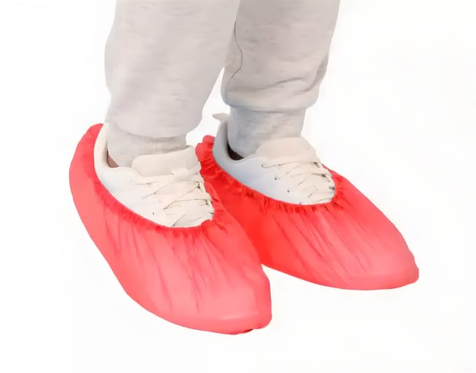 Santex Rode Polyethyleen Schoenhoezen – Wegwerp, Non-Slip & Waterdicht – One Size – 100 stuks