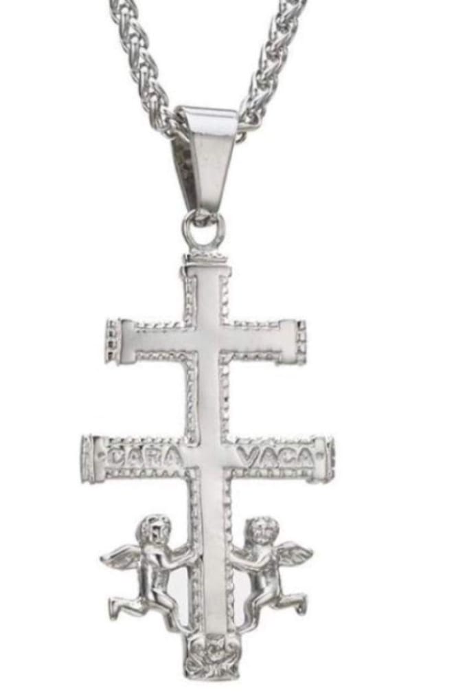 Caravaca kruis met engelen en ketting zilverkleur