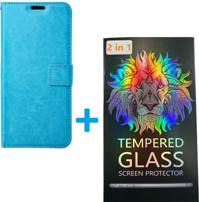 Portemonnee BookCase Hoesje + 2 Pack Screenprotector Glas Geschikt voor: Samsung Galaxy A03 Core -turquoise