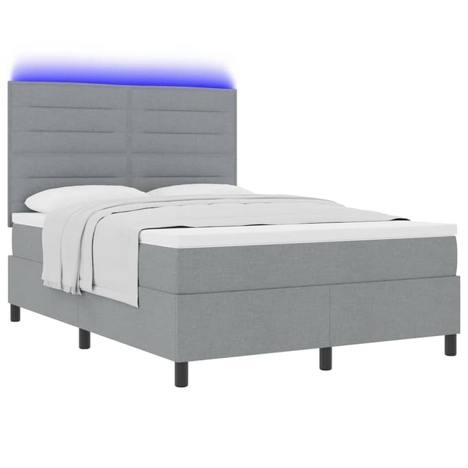 vidaXL - Boxspring - bed - met - matras - met - LED - Lichtgrijs - 160 - x - 200 - cm - Stof