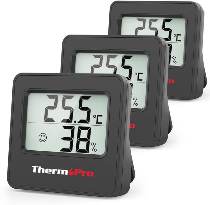 Mini Thermo-Hygrometer Set van 3 voor Binnen, Nauwkeurigheid 0.5°C, Temperatuur en Vochtigheid Meter met Smiley Indicator