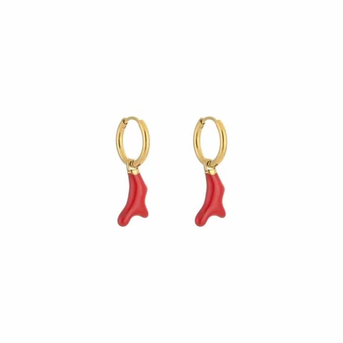 Bijoutheek Oorhangers Rode Koraal Goud