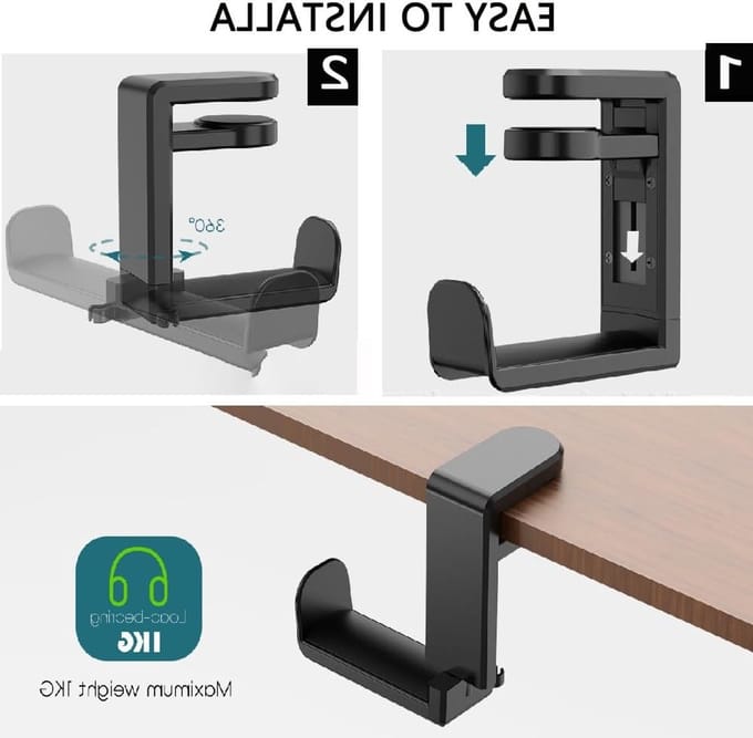 Hoofdtelefoonstandaard voor gaming en computeraccessoires - Roterende headsethouder met kabelclip organizer