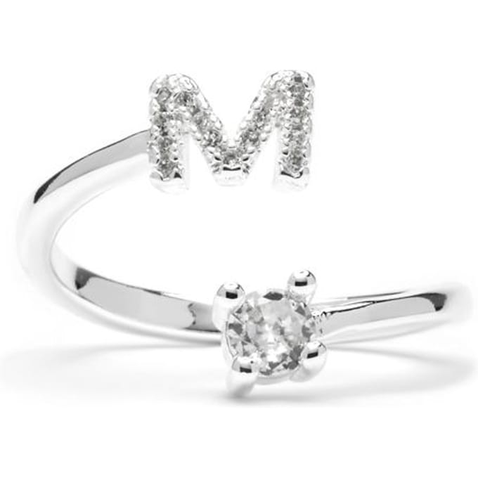 Bague - LUXENTER - Alphabet M - Plaquée rhodium - Taille ajustable - Argenté