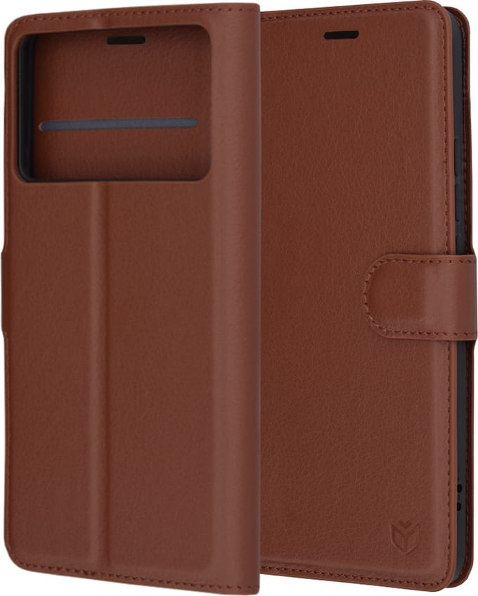 Hoesje geschikt voor Xiaomi Poco F6 Pro - Techsuit Leather Folio Book Wallet Case - Bruin