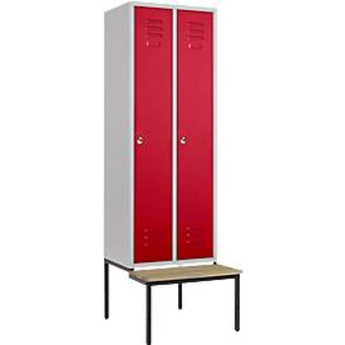 Kledinglocker, 2 compartimenten, 300 mm, draaigrendelslot, zitbank Deur robijnrood