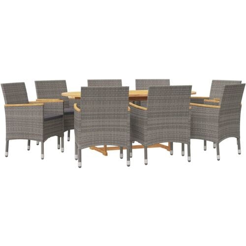 vidaXL - 9-delige - Tuinset - met - kussens - grijs