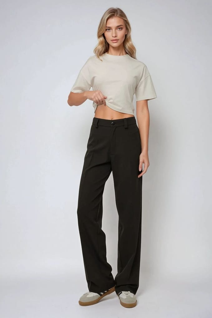 Hoge Taille Rechte Pijpen Broek