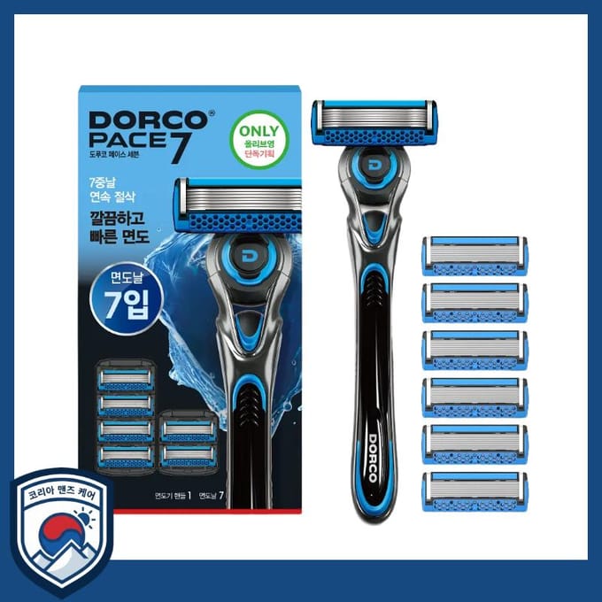 [DORCO] PACE7 Scheermes Set (1 Handvat + 7 Cartridges) - 7-bladig precisiesysteem blue