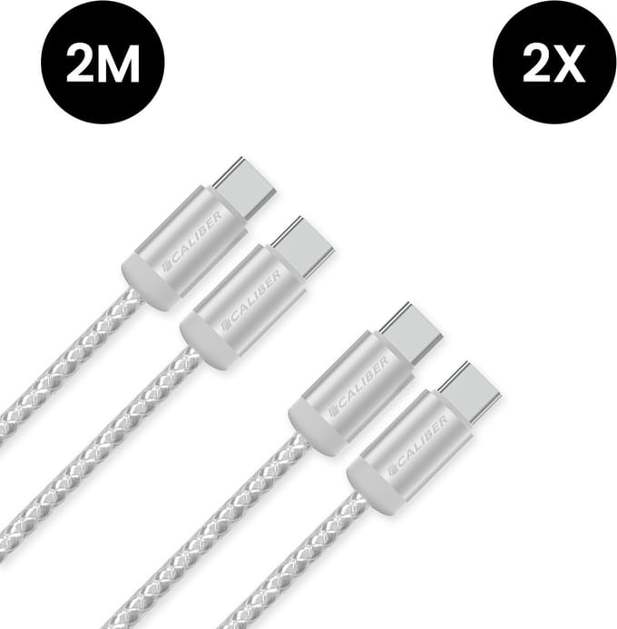 Usb C Kabels - 60W - Usb C naar Usb C - 2 Meter - Usb-C Kabels - Snellader - 480Mb/ps Data - Usb C Oplader - Wit Gevlochten - 2 kabels in verpakking
