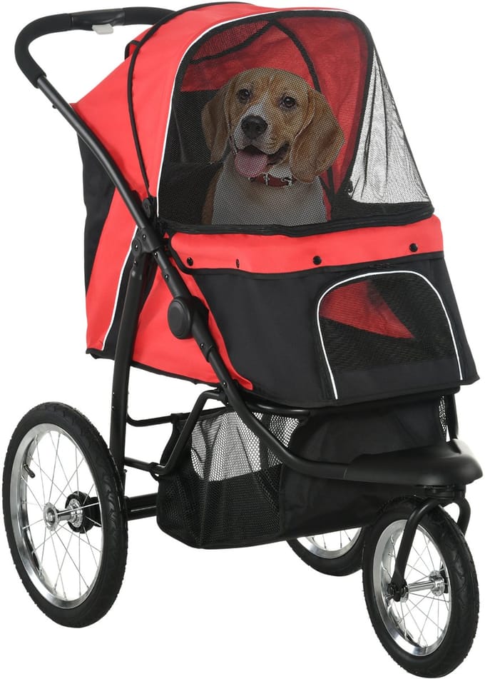 PawHut-Hundebuggy-Polyester, Stahl-111L x 58B x 107H cm-Rot
