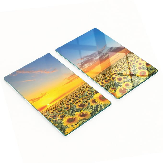 Multifunctionele decoratieve glazen borden Zonnebloemveld 2x30x52 cm