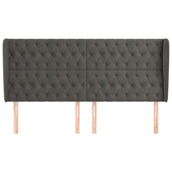 vidaXL - Hoofdbord - met - randen - 203x23x118/128 - cm - fluweel - donkergrijs
