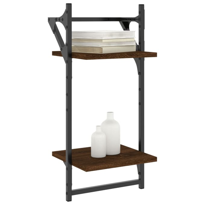 vidaXL - Wandschappen - 2-laags - met - stangen - 2 - st - 30x25x65 - cm - bruineiken