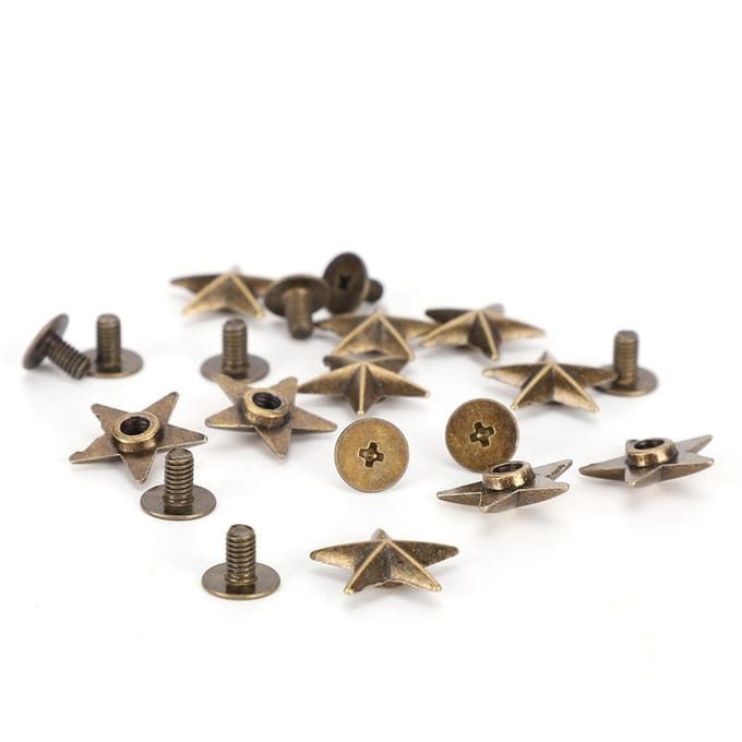 Clous Rivets Forme Étoile DIY Vêtements Chaussures Accessoires de Décoration avec Vis 14mm Brown