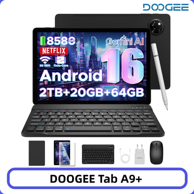 DOOGEE Tab A9+ Tablet 11 inch HD-scherm 20GB (4+16) 64GB 8580mAh Grote Batterij Unisoc T7200 Octa Core Dubbele Luidsprekers Android 15 Tablet VIP