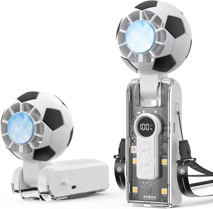 Voetbal Turbo Hogesnelheid Handventilator - Mini Ventilator - met Draagkoord - 5 Standen - Wit