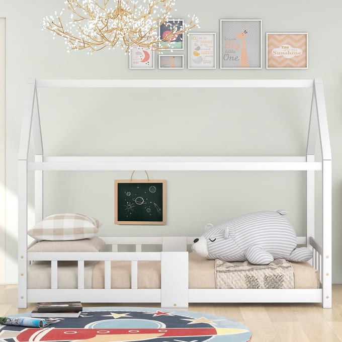 "Wit massief grenen kinderhuisbed voor slaapkamer 207×97×140.5CM "