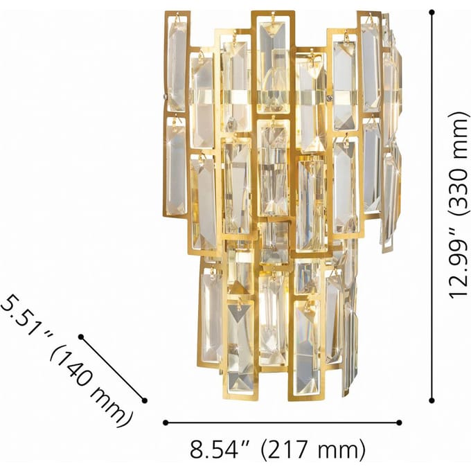 Stars of Light wandlamp Calmeilles, messing, 33 cm glas