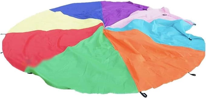 Speel Parachute - Spel Parachute - Coöperatief Spel - Met Handgrepen - 4 x 4 Meter - Regenboog