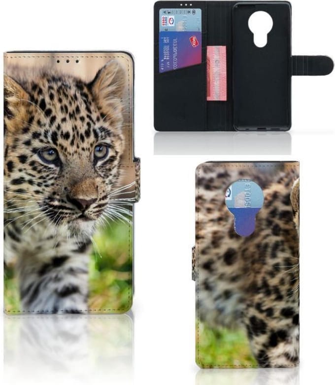 Nokia 5.3 Telefoonhoesje met Pasjes Baby Luipaard