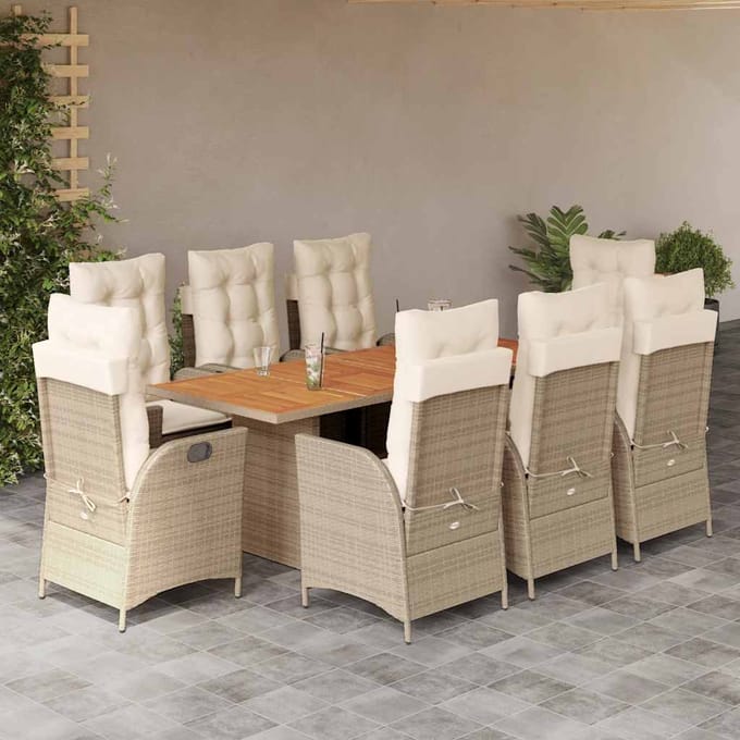 vidaXL - 9-delige - Tuinset - met - kussens - poly - rattan - beige