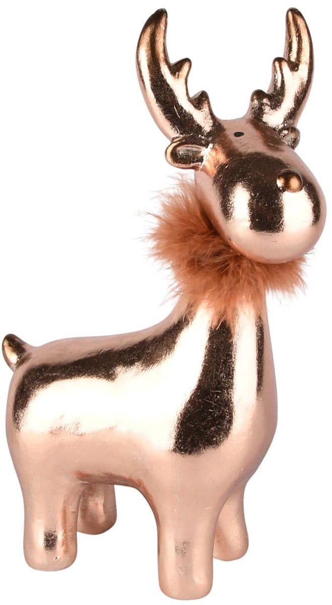 Dekoratief | Rendier staand m/fluffy kraag, brons, TC, 18x10x29cm | A255407