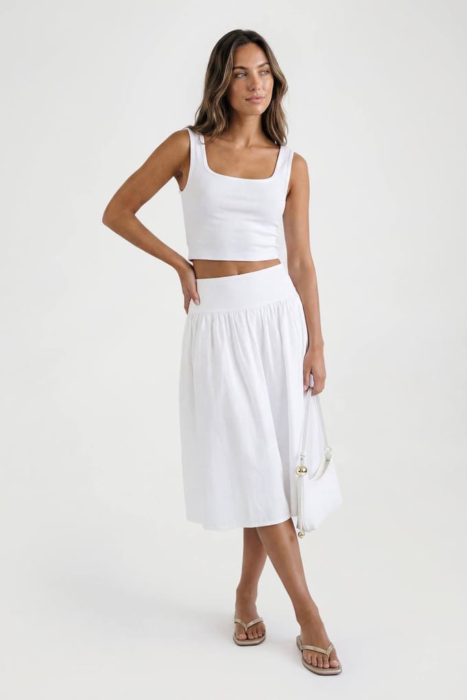 boohoo Dames Linnen-look Midi Rok Met Verlaagde Taille | Ecru | Maat: 40