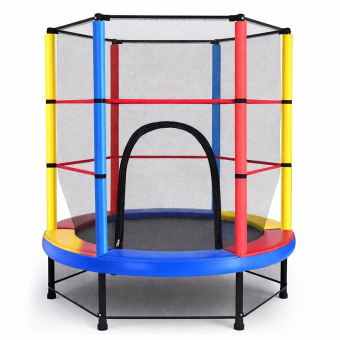 Trampoline Ø150 cm - Kinder Trampoline voor Binnen en Buiten - Stalen frame-Verhoogd veiligheidsnet - Multicolor