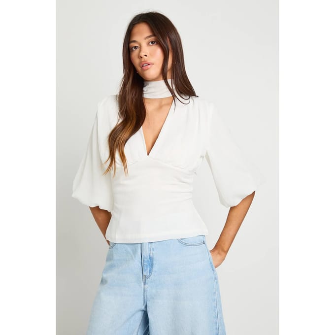 boohoo Dames Chiffon blouse met engelenmouwen | Ivory | Maat: 10