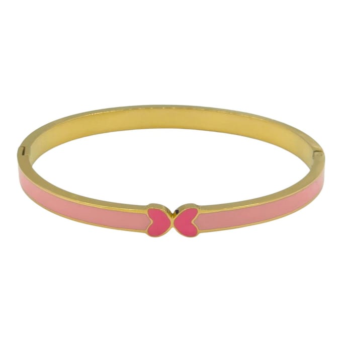 Roze Hinge Bangle Armband met Vlinder - Gold-Plated Staal & Roze Emaille - Klapsluiting - Inclusief Doosje