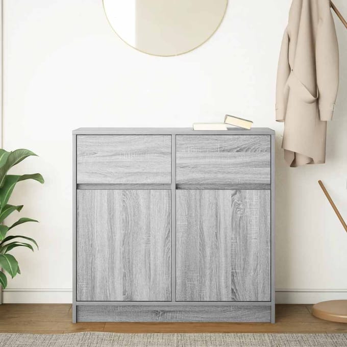 vidaXL - Dressoir - met - lade - 80x34x76 - cm - spaanplaat - grijs - sonoma