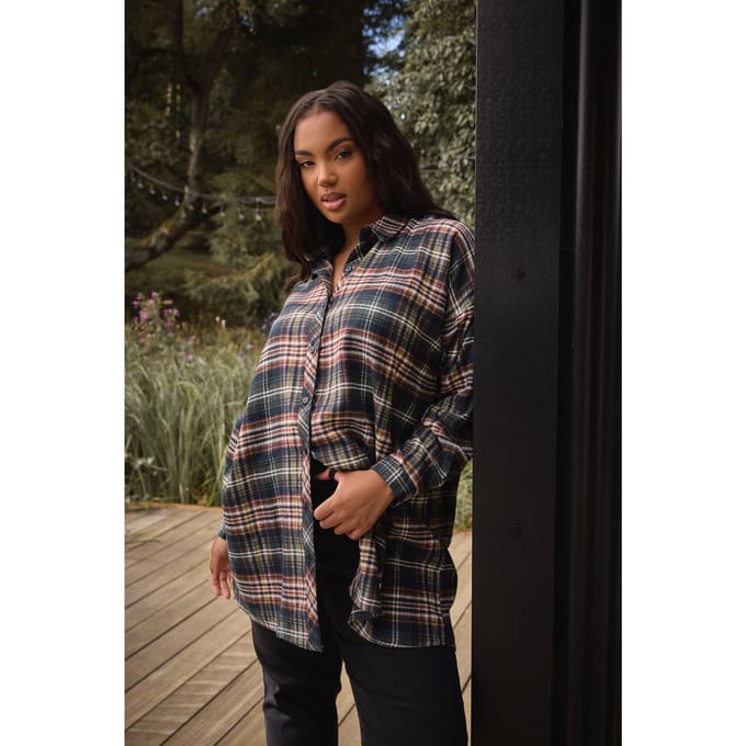 Yours Marineblauw Oversized Geruit Overhemd Size 48