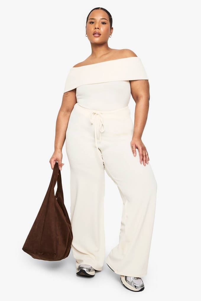 boohoo Dames Plusmaat Bardot-top | Ecru | Maat: 44