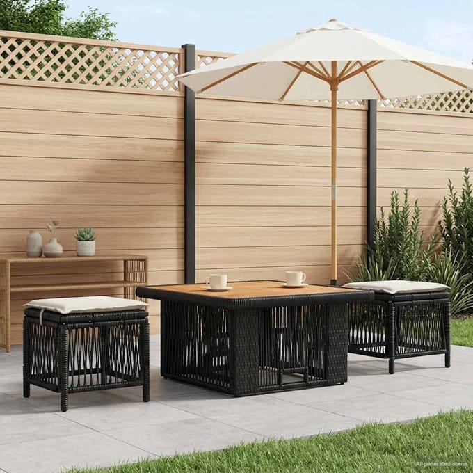 vidaXL - Tuin - Eettafel - Set - 3 - st - Beige - en - Crème - poly - rattan