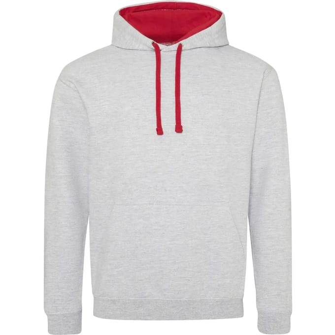 Just Hoods Varsity Hoodie JH003 - HEATHER GREY/FIRE RED - XL