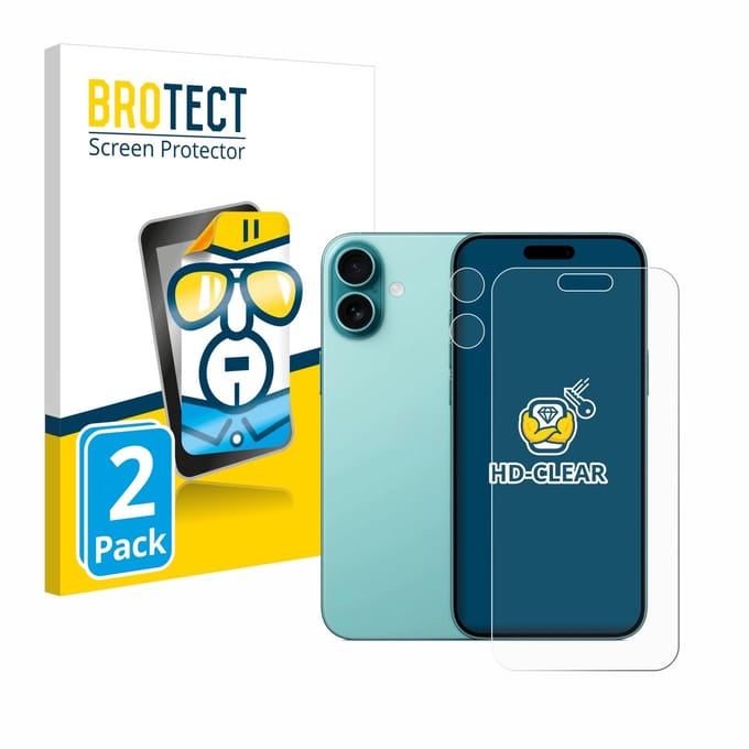 BROTECT - Screenprotector voor Apple iPhone 16 Plus (Voor+Camera) - Folie Beschermfolie transparant 2 Stuks