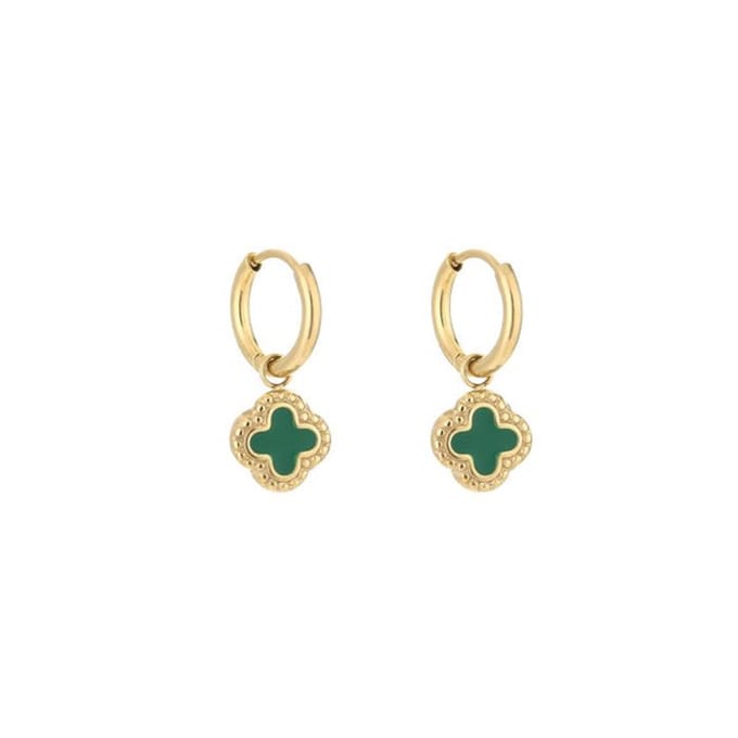 Bijoutheek Oorhangers Klaver Green Goud