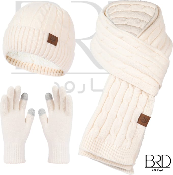 BRD® Winterset Crème - 3-Delig - Gevoerde Muts Sjaal Handschoenen - Unisex