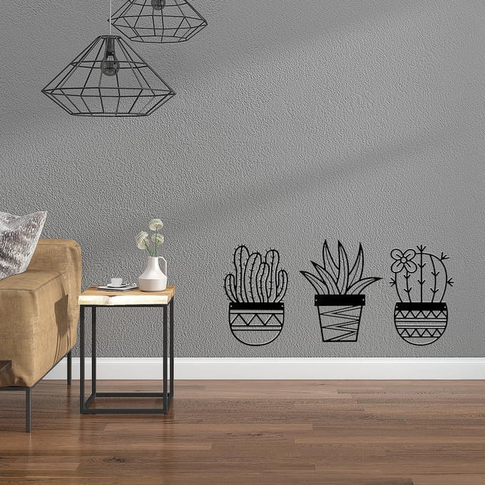 Pendentif Cactus Pendentif Pot de Fleur en Métal black