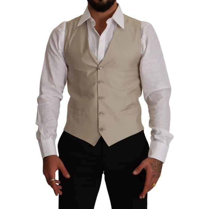 Dolce & Gabbana Heren Beige Katoen Zijde Slim Fit Gilet
