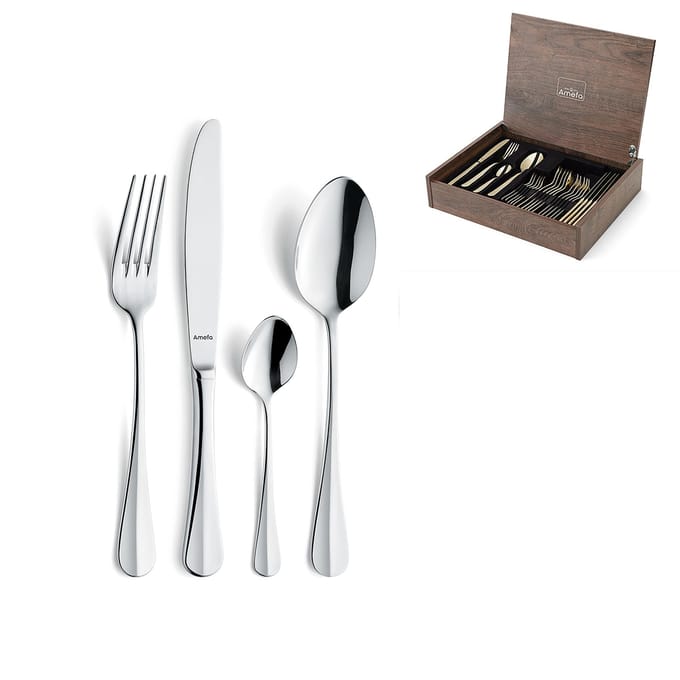 Amefa Baguette 24-delige Bestekset – 6 Personen – Zilver – In Luxe Houten Cassette-Hoogwaardig 18/10 chroomnikkelstaal