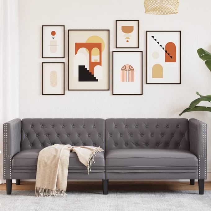 vidaXL - Driezitsbank - Chesterfield-stijl - kunstleer - grijs
