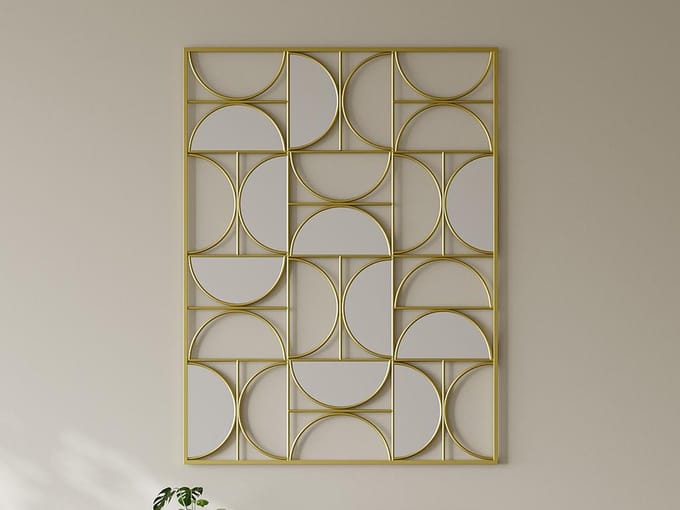 Vente-unique Gedeconstrueerde art-decospiegel in metaal - H 102 x B 77 cm - Goudkleurig - TAYAN