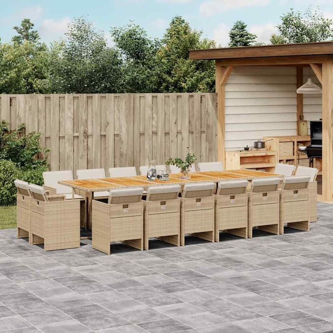 vidaXL - 17-delige - Tuinset - met - kussens - poly - rattan - beige