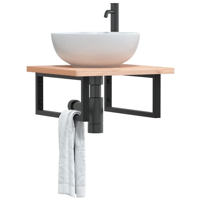 vidaXL - Badkamer - wandschap - staal - en - massief - beukenhout