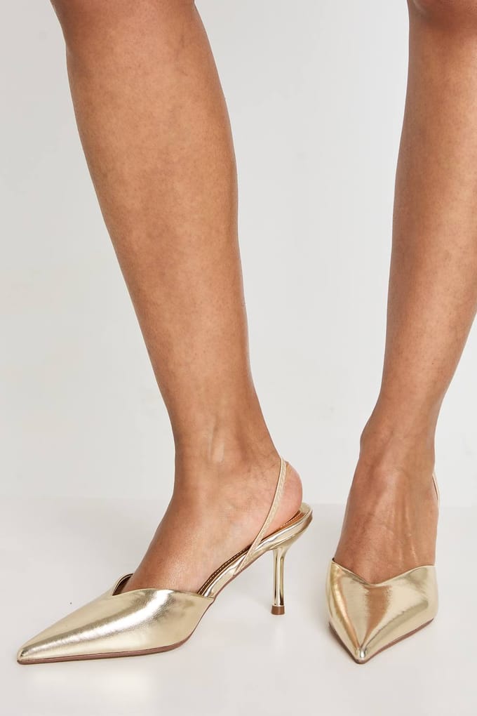 boohoo Dames Wijde Pasvorm Slingback Pumps | Goud | Maat: 41